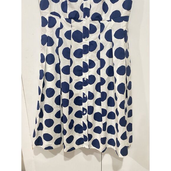 Talbots Dress Sz. 8 Polka Dot White Navy Button Pleat Fit Flare Sleeveless Belt - Picture 4 of 16